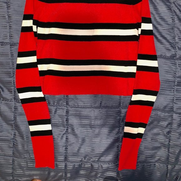 New Zara Red & Black Striped Knit Long Sleeve - Picture 9 of 12